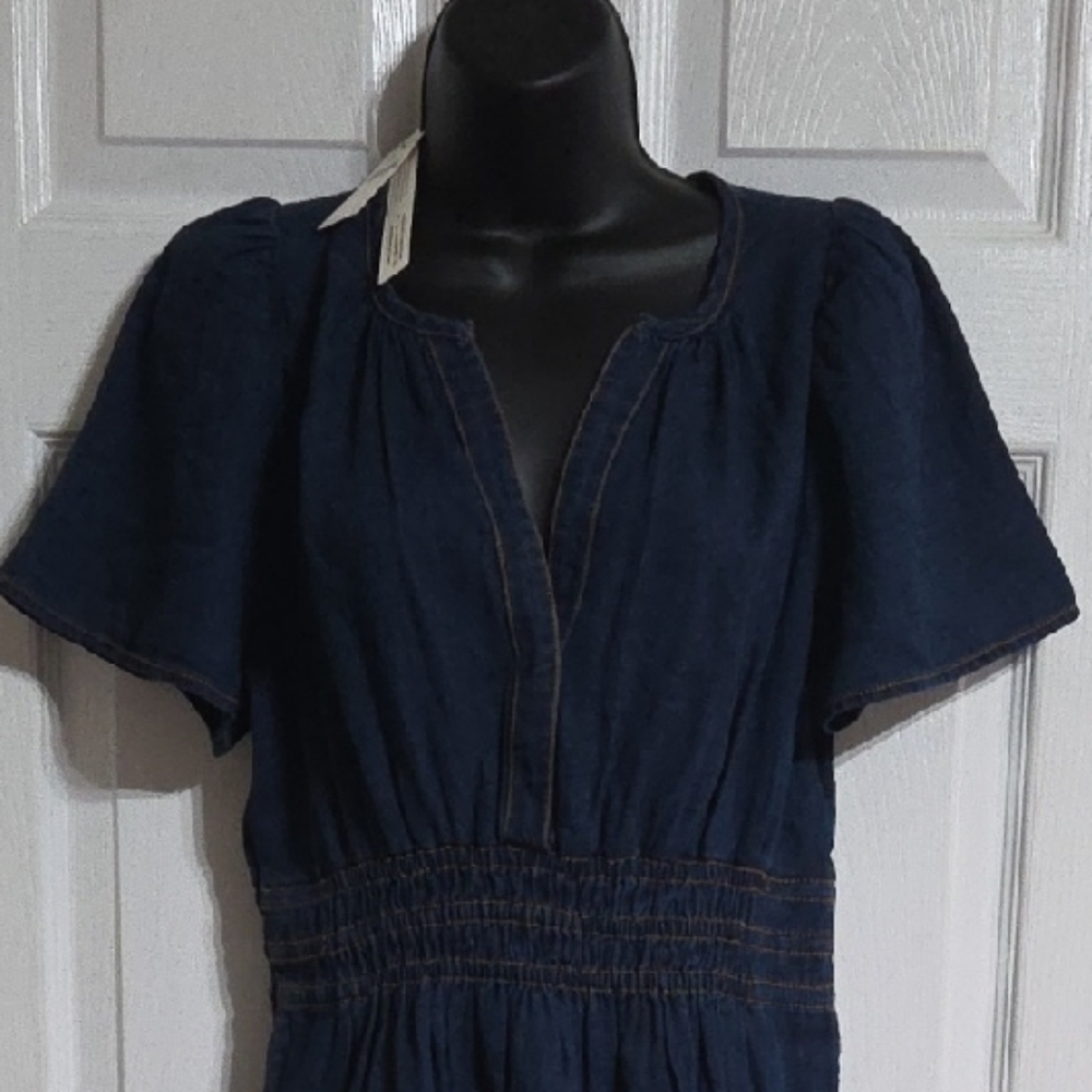 Anthropologie Navy Puff Sleeve Mini Dress